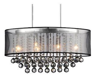 Chrome with See Through Fabric Shade and Smoke Crystal Linear Chandelier - LV LIGHTING