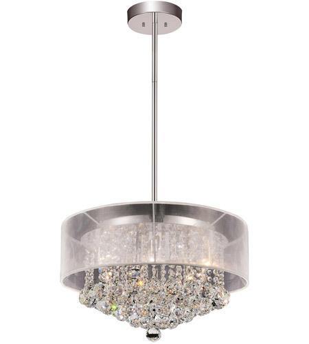 Chrome with See Through Fabric Shade and Crystal Drop Chandelier - LV LIGHTING