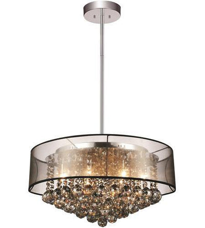Chrome with See Through Fabric Shade and Crystal Drop Chandelier - LV LIGHTING