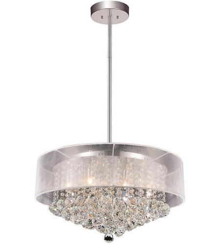 Chrome with See Through Fabric Shade and Crystal Drop Chandelier - LV LIGHTING