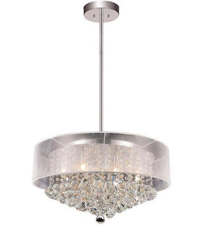 Chrome with See Through Fabric Shade and Crystal Drop Chandelier - LV LIGHTING