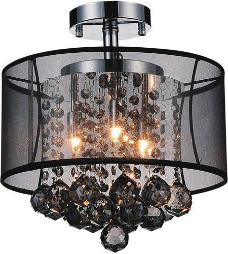 Chrome with See Through Fabric Shade and Crystal Drop Flush Mount - LV LIGHTING