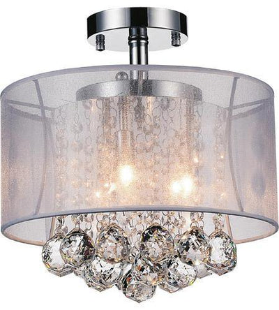Chrome with See Through Fabric Shade and Crystal Drop Flush Mount - LV LIGHTING