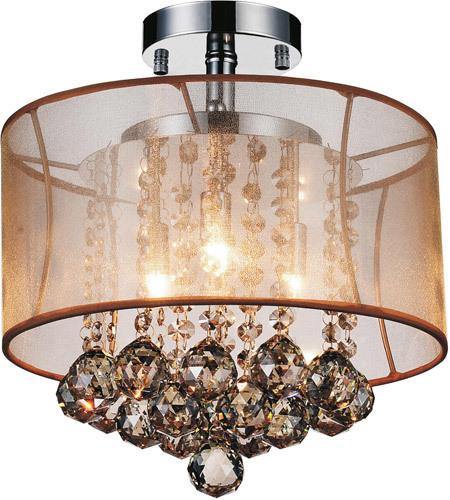 Chrome with See Through Fabric Shade and Crystal Drop Flush Mount - LV LIGHTING