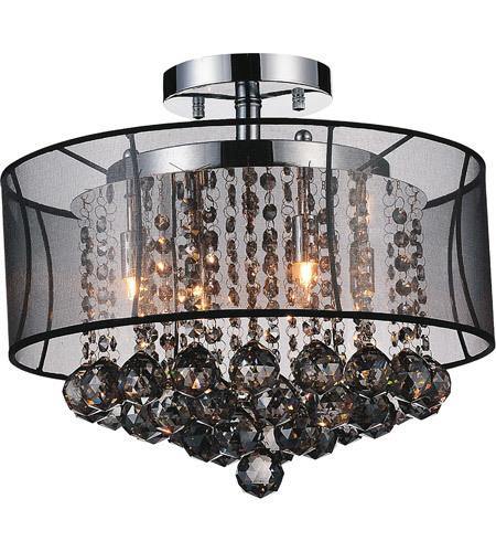 Chrome with See Through Fabric Shade and Crystal Drop Flush Mount - LV LIGHTING
