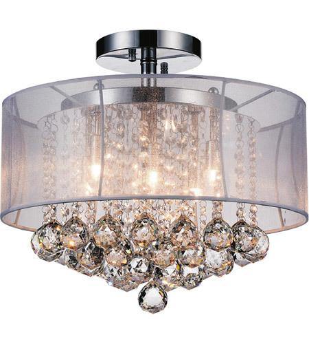 Chrome with See Through Fabric Shade and Crystal Drop Flush Mount - LV LIGHTING