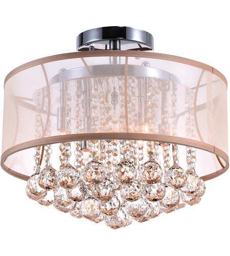 Chrome with See Through Fabric Shade and Crystal Drop Flush Mount - LV LIGHTING