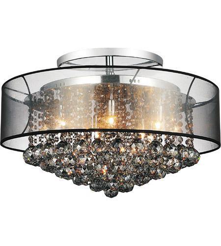 Chrome with See Through Fabric Shade and Crystal Drop Flush Mount - LV LIGHTING