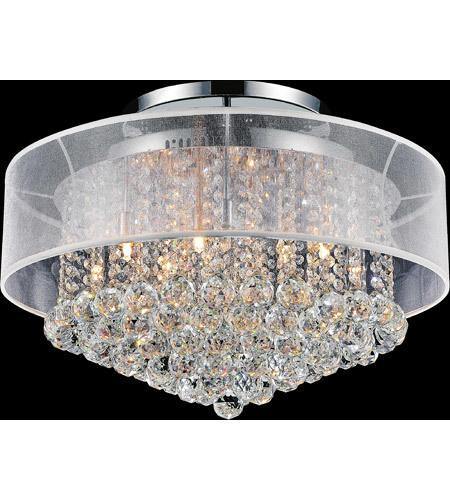 Chrome with See Through Fabric Shade and Crystal Drop Flush Mount - LV LIGHTING