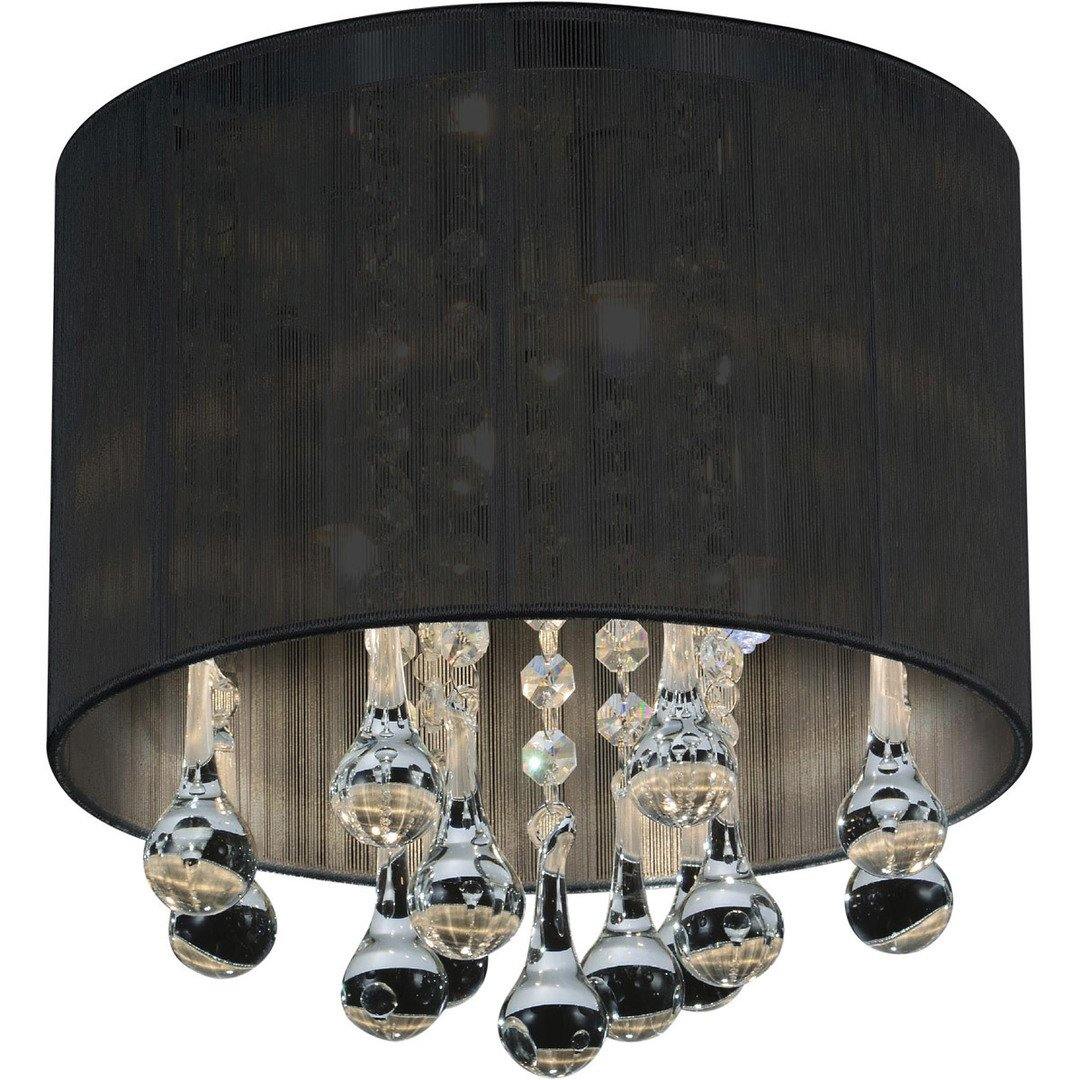 Chrome with Black Fabric Shade and Crystal Drop Flush Mount - LV LIGHTING