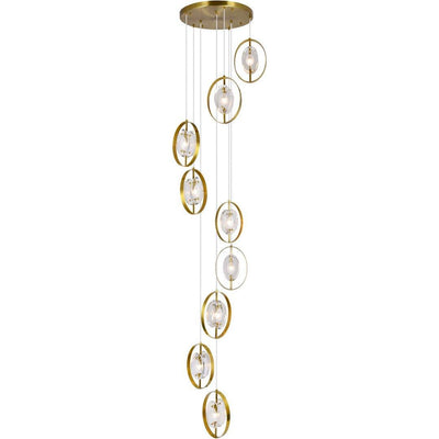 Brass Ring with Clear Glass Panel Chandelier - LV LIGHTING