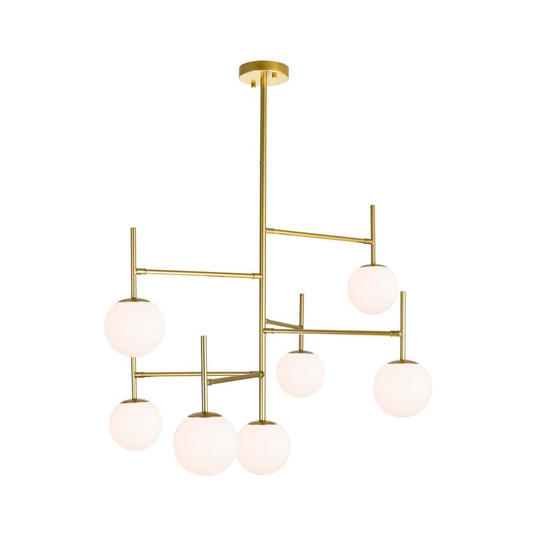 Medallion Gold with White Glass Globe Chandelier - LV LIGHTING