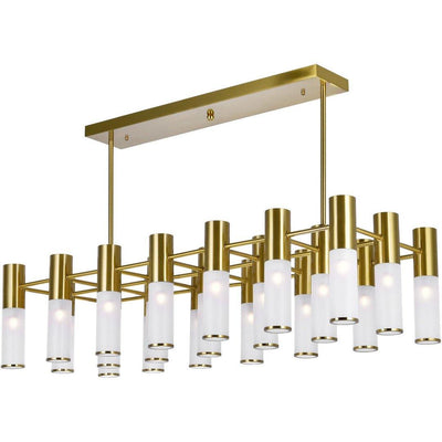 Brass with Frosted Glass Tube Shade Linear Chandelier - LV LIGHTING