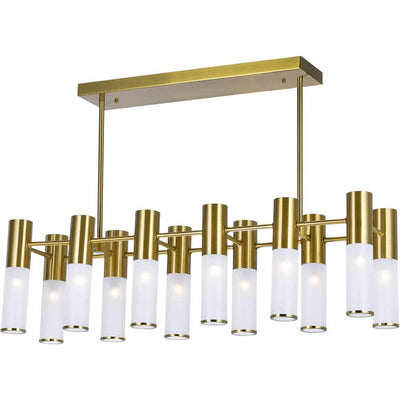 Brass with Frosted Glass Tube Shade Linear Chandelier - LV LIGHTING
