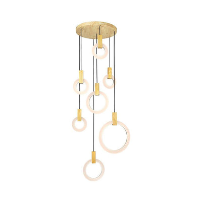LED Ring with White Oak Chandelier - LV LIGHTING
