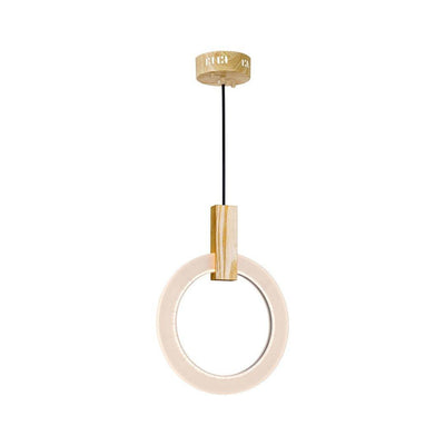 LED Circle Ring with White Oak Single Pendant - LV LIGHTING