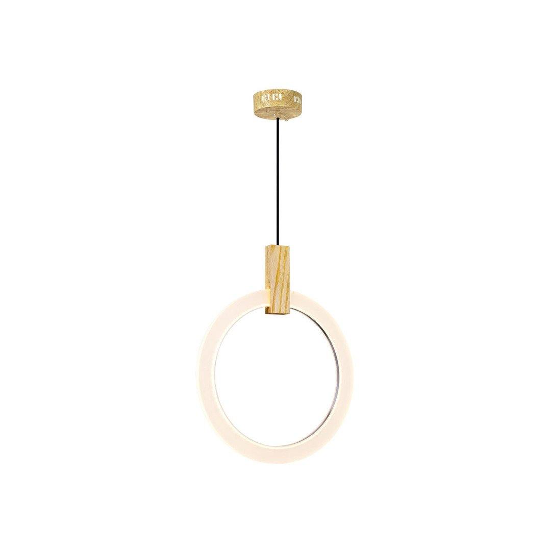 LED Circle Ring with White Oak Single Pendant - LV LIGHTING