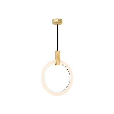 LED Circle Ring with White Oak Single Pendant - LV LIGHTING