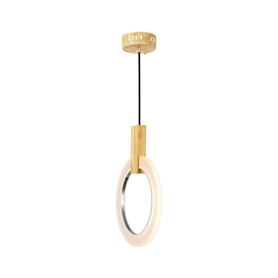 LED Circle Ring with White Oak Single Pendant - LV LIGHTING
