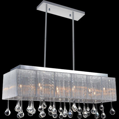Chrome with Fabric Shade and Crystal Drop Linear Chandelier - LV LIGHTING
