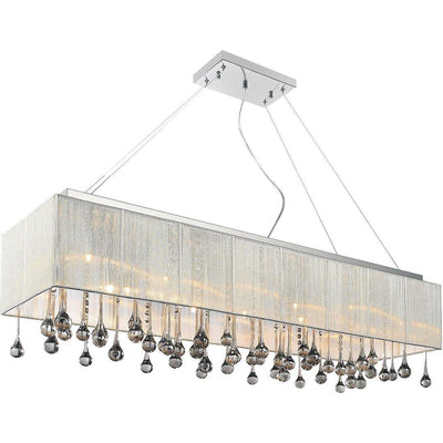 Chrome with Fabric Shade and Crystal Drop Linear Chandelier - LV LIGHTING