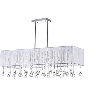 Chrome with Fabric Shade and Crystal Drop Linear Chandelier - LV LIGHTING