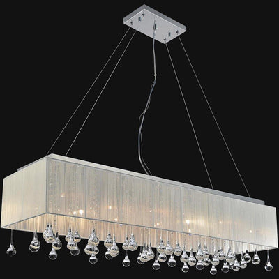 Chrome with Fabric Shade and Crystal Drop Linear Chandelier - LV LIGHTING