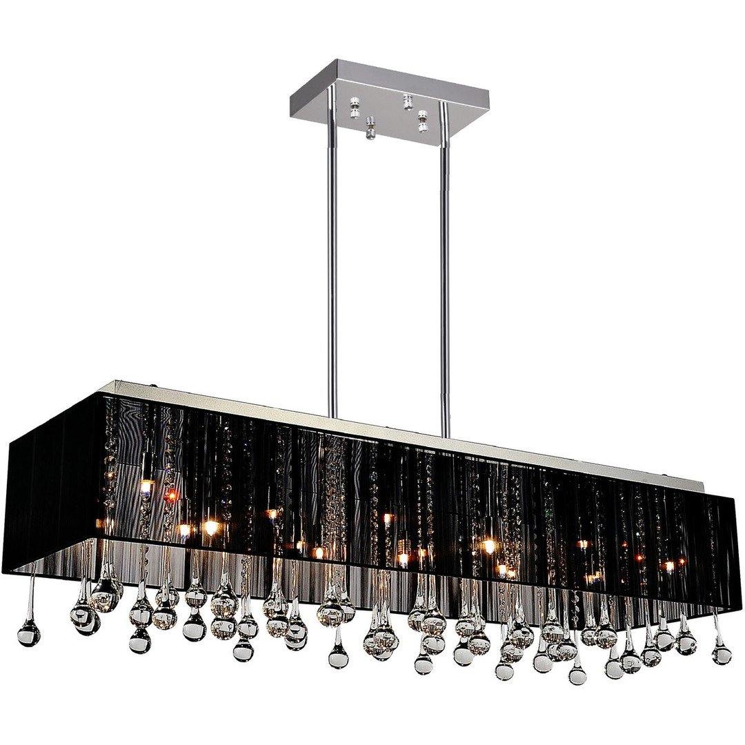 Chrome with Fabric Shade and Crystal Drop Linear Chandelier - LV LIGHTING