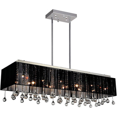 Chrome with Fabric Shade and Crystal Drop Linear Chandelier - LV LIGHTING