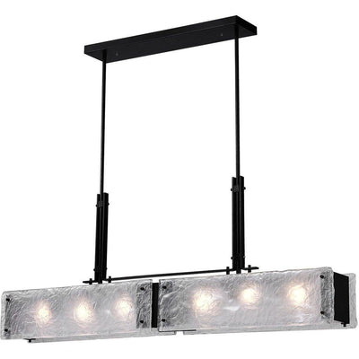 Black with Frosted Textured Glass Shade Linear Pendant - LV LIGHTING
