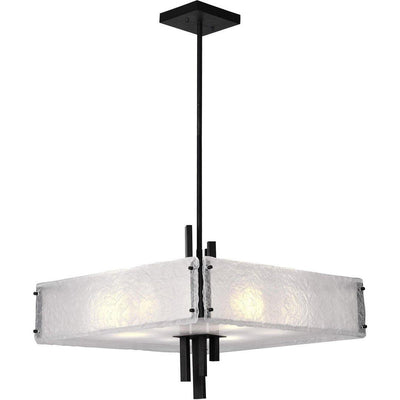 Black with Frosted Textured Glass Shade Pendant / Chandelier - LV LIGHTING