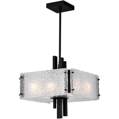 Black with Frosted Textured Glass Shade Pendant / Chandelier - LV LIGHTING