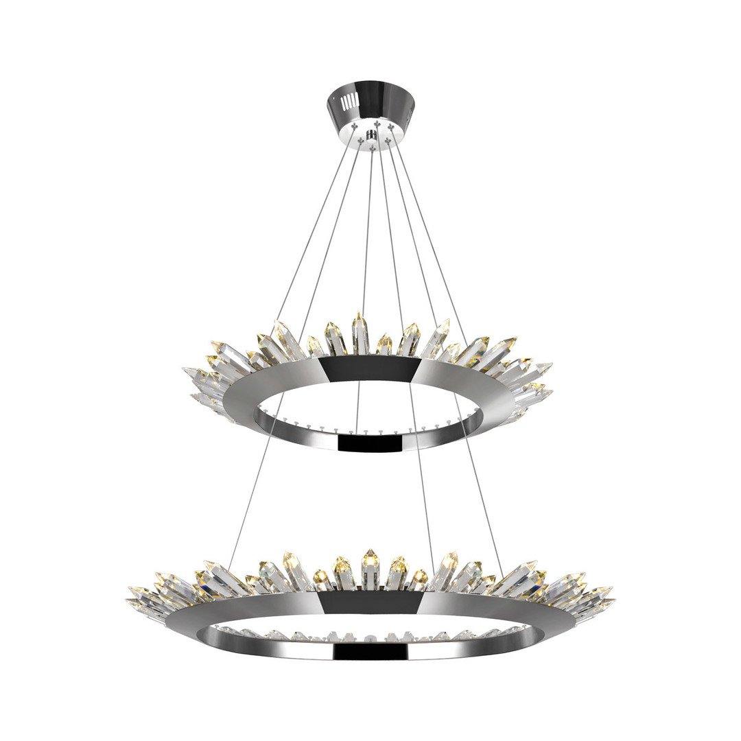 Polished Nickel Double Ring with Crystal Chandelier - LV LIGHTING