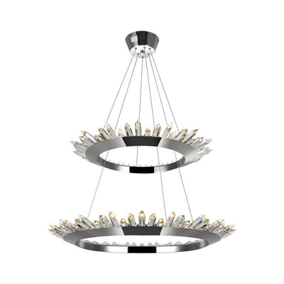 Polished Nickel Double Ring with Crystal Chandelier - LV LIGHTING