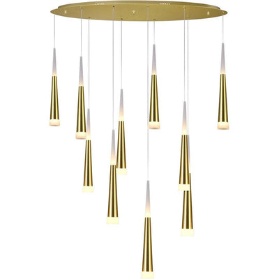 LED Gold Leaf with Cone Shade Oval Linear Pendant - LV LIGHTING