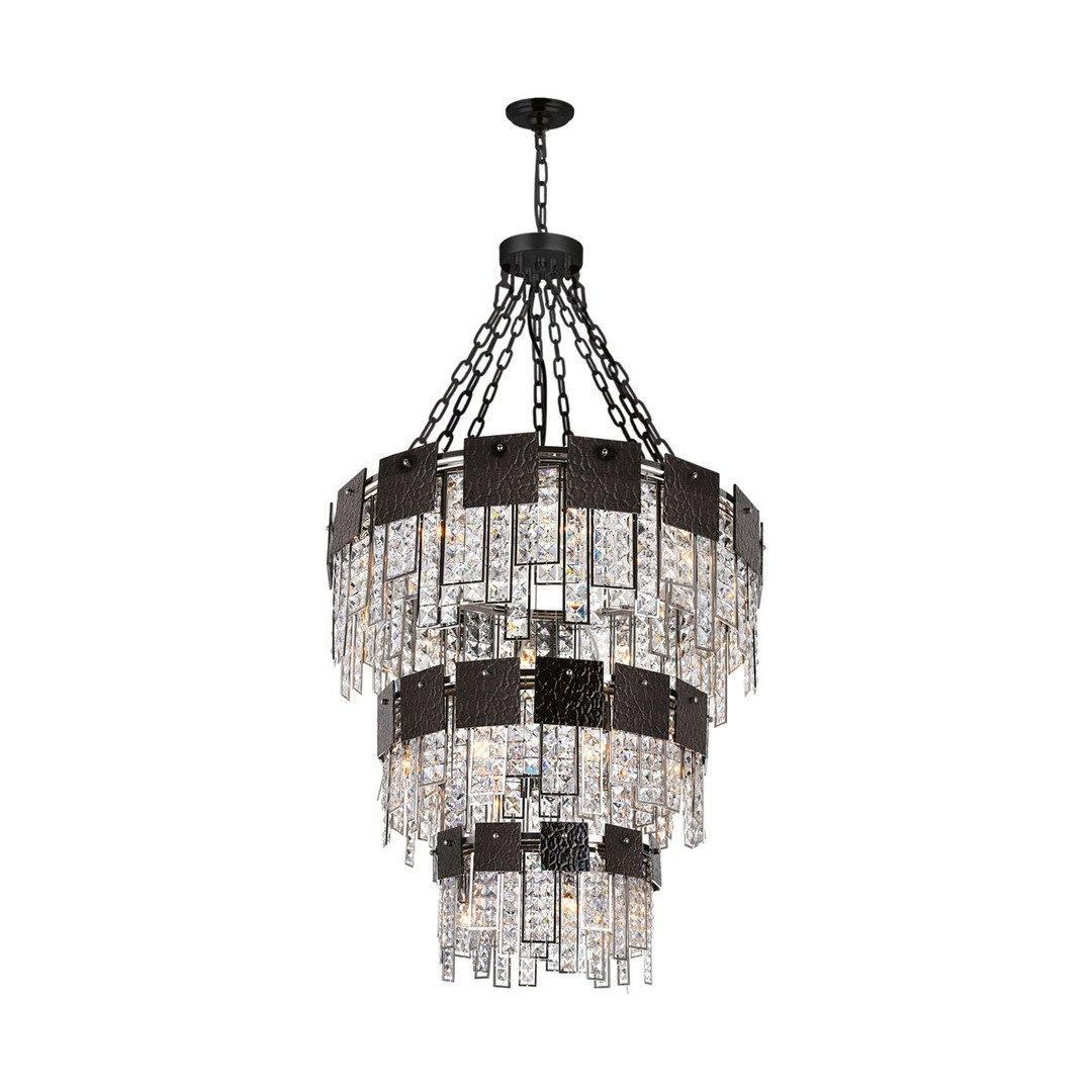 Black Textured Square Panel with Crystal 3 Tier Chandelier - LV LIGHTING