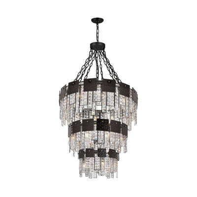 Black Textured Square Panel with Crystal 3 Tier Chandelier - LV LIGHTING