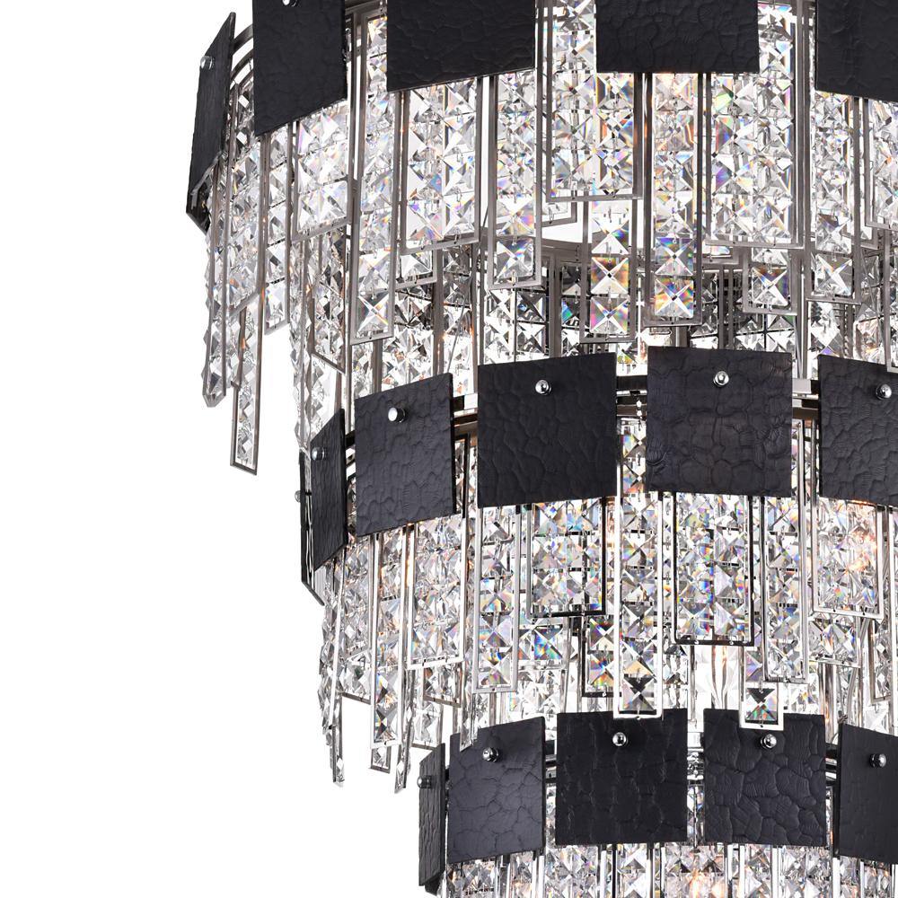 Black Textured Square Panel with Crystal 3 Tier Chandelier - LV LIGHTING