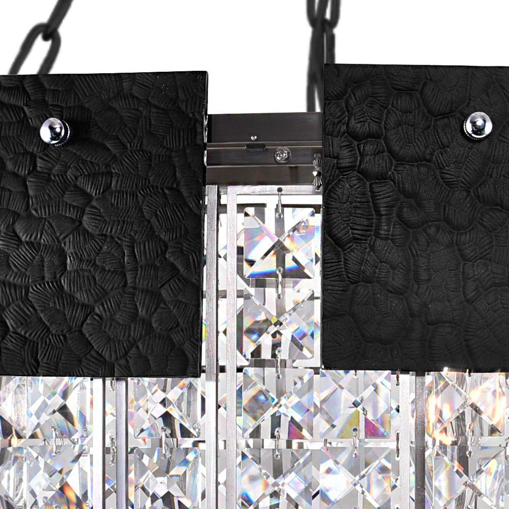Black Textured Square Panel with Crystal 3 Tier Chandelier - LV LIGHTING