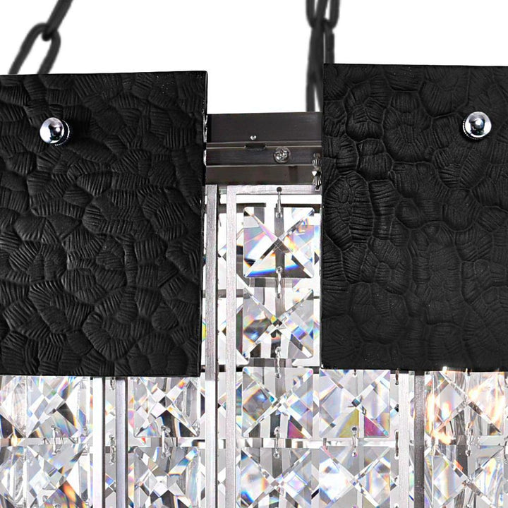 Black Textured Square Panel with Crystal 3 Tier Chandelier - LV LIGHTING