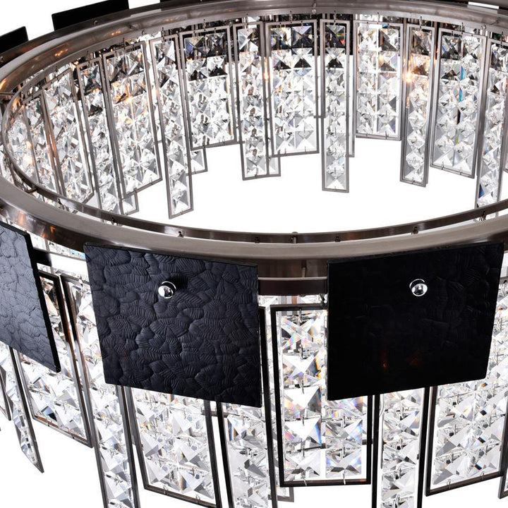 Black Textured Square Panel with Crystal 3 Tier Chandelier - LV LIGHTING