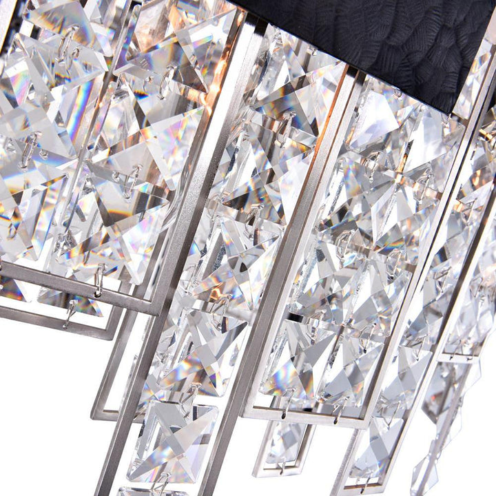 Black Textured Square Panel with Crystal 3 Tier Chandelier - LV LIGHTING
