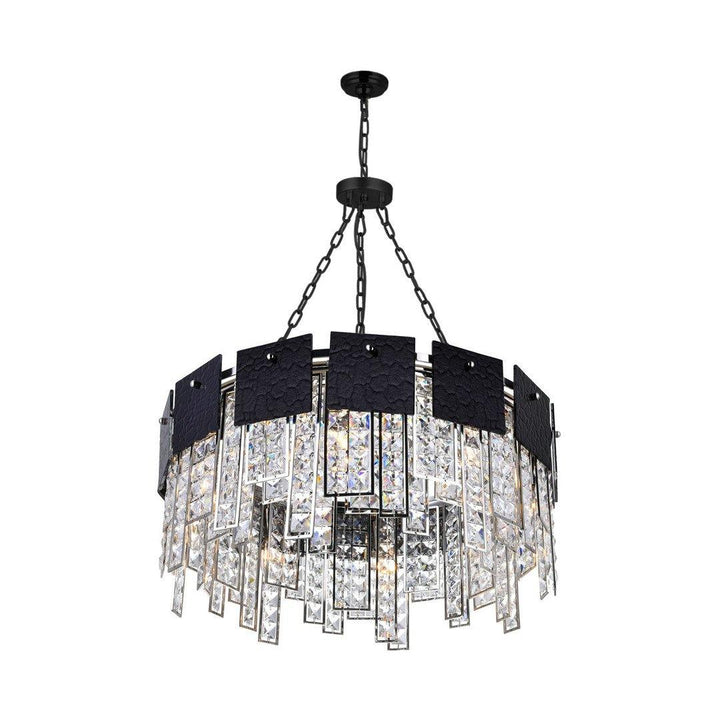 Black Textured Square Panel with Crystal Chandelier - LV LIGHTING