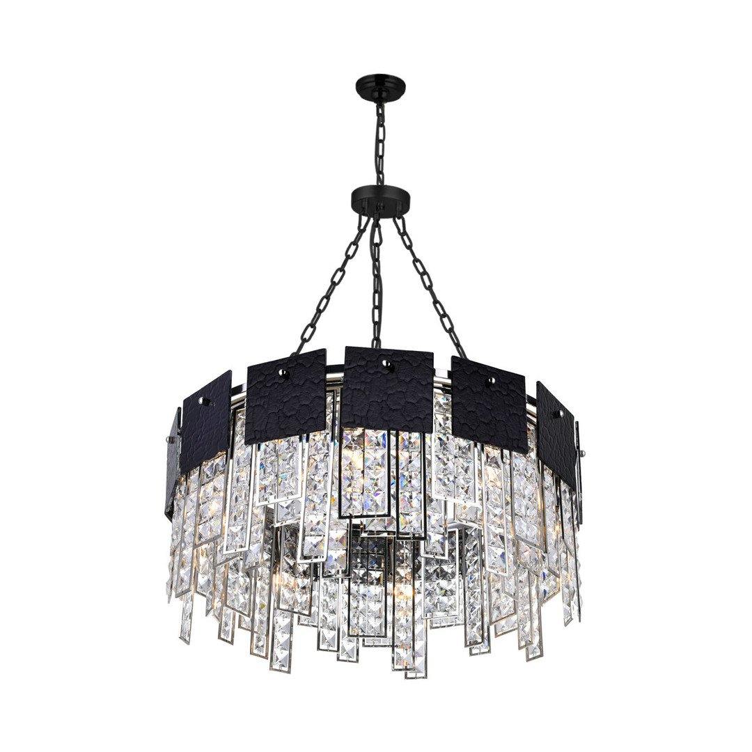 Black Textured Square Panel with Crystal Chandelier - LV LIGHTING