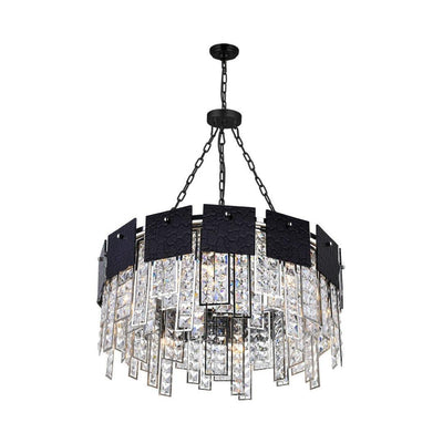 Black Textured Square Panel with Crystal Chandelier - LV LIGHTING