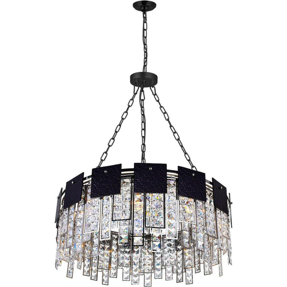 Black Textured Square Panel with Crystal Chandelier - LV LIGHTING