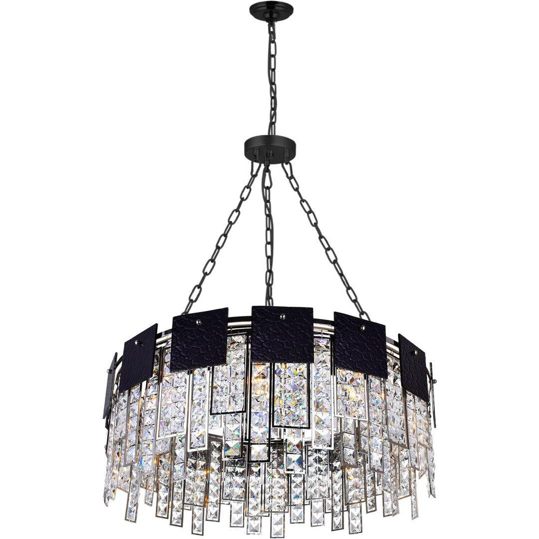 Black Textured Square Panel with Crystal Chandelier - LV LIGHTING