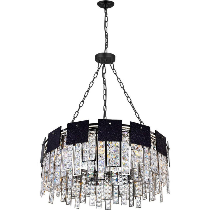 Black Textured Square Panel with Crystal Chandelier - LV LIGHTING