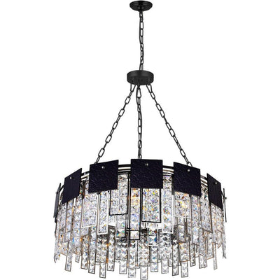 Black Textured Square Panel with Crystal Chandelier - LV LIGHTING