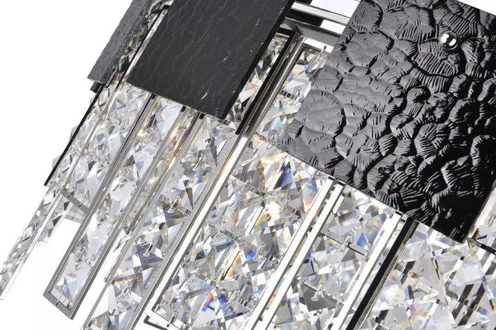 Black Textured Square Panel with Crystal Chandelier - LV LIGHTING